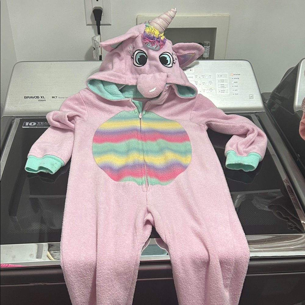 Girls 3T rainbow unicorn one piece zipper sleep pajama costume Halloween